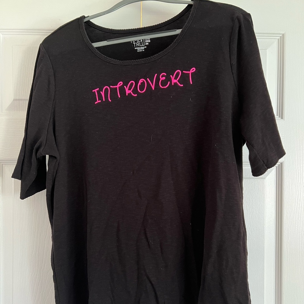 xxl time and true black tshirt with Introvert vinyl lettering on it.